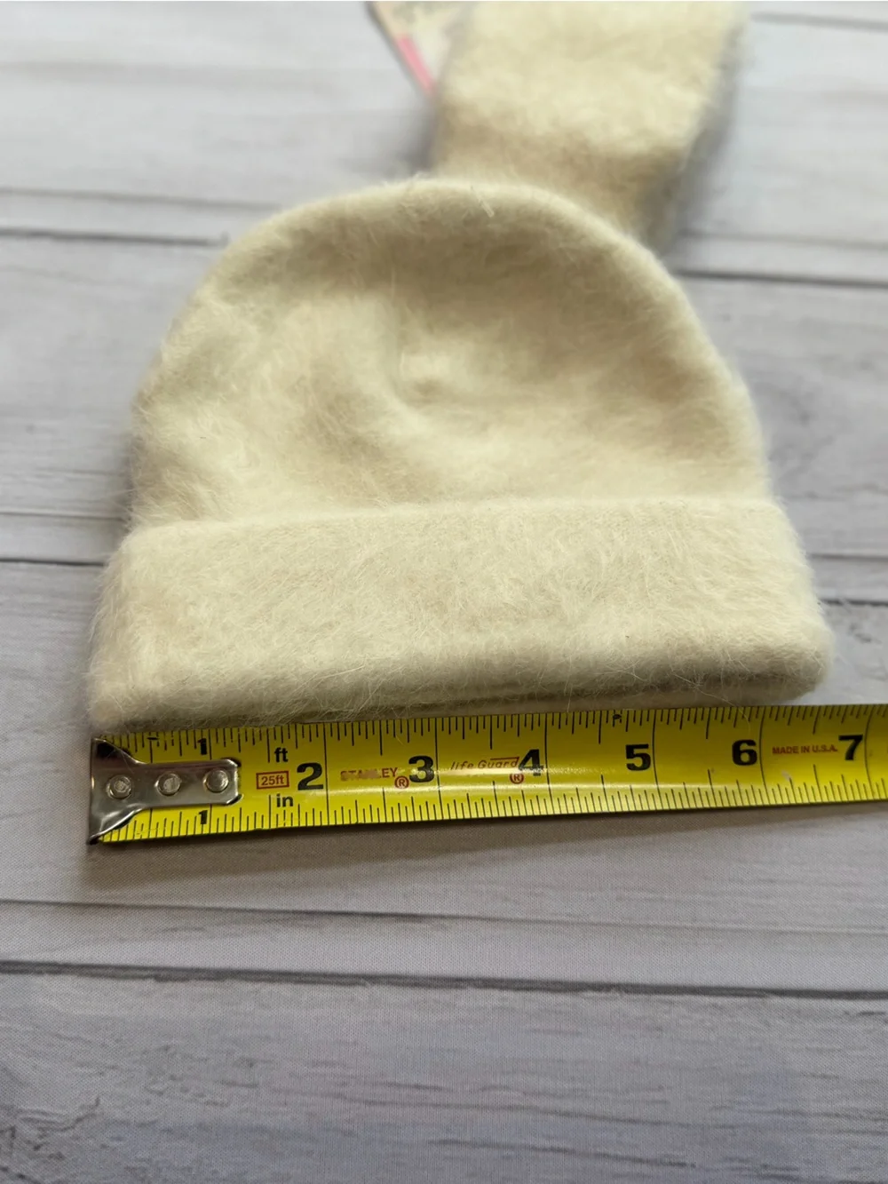 Vintage deadstock angora blend ivory cream infant cuffed hat & thumbless mittens